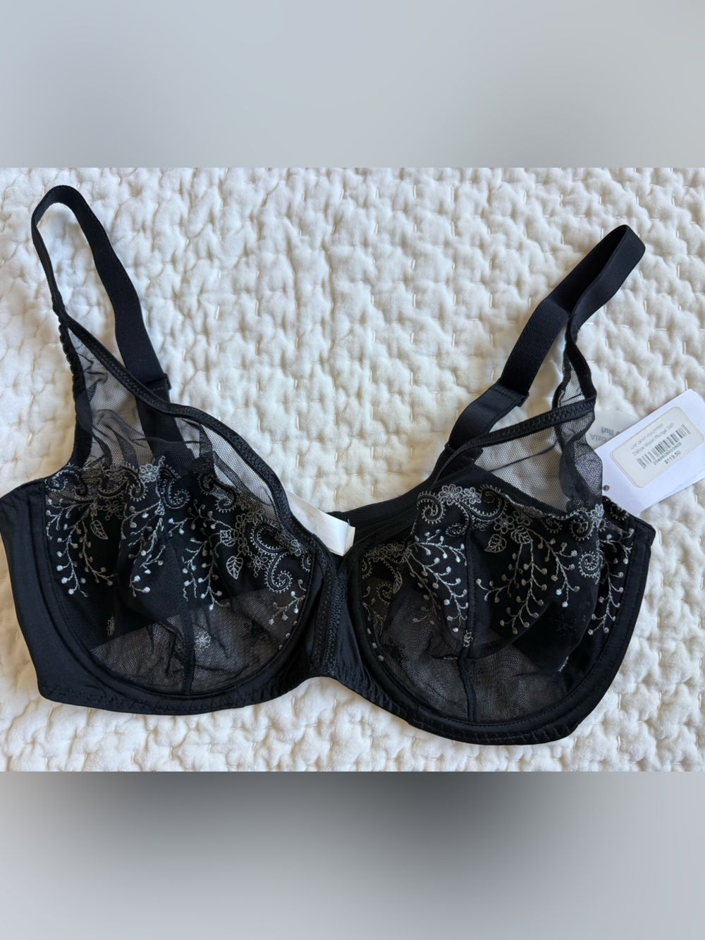 Simone Perele Black Embroidered Sheer Underwire Bra - 34F NWT